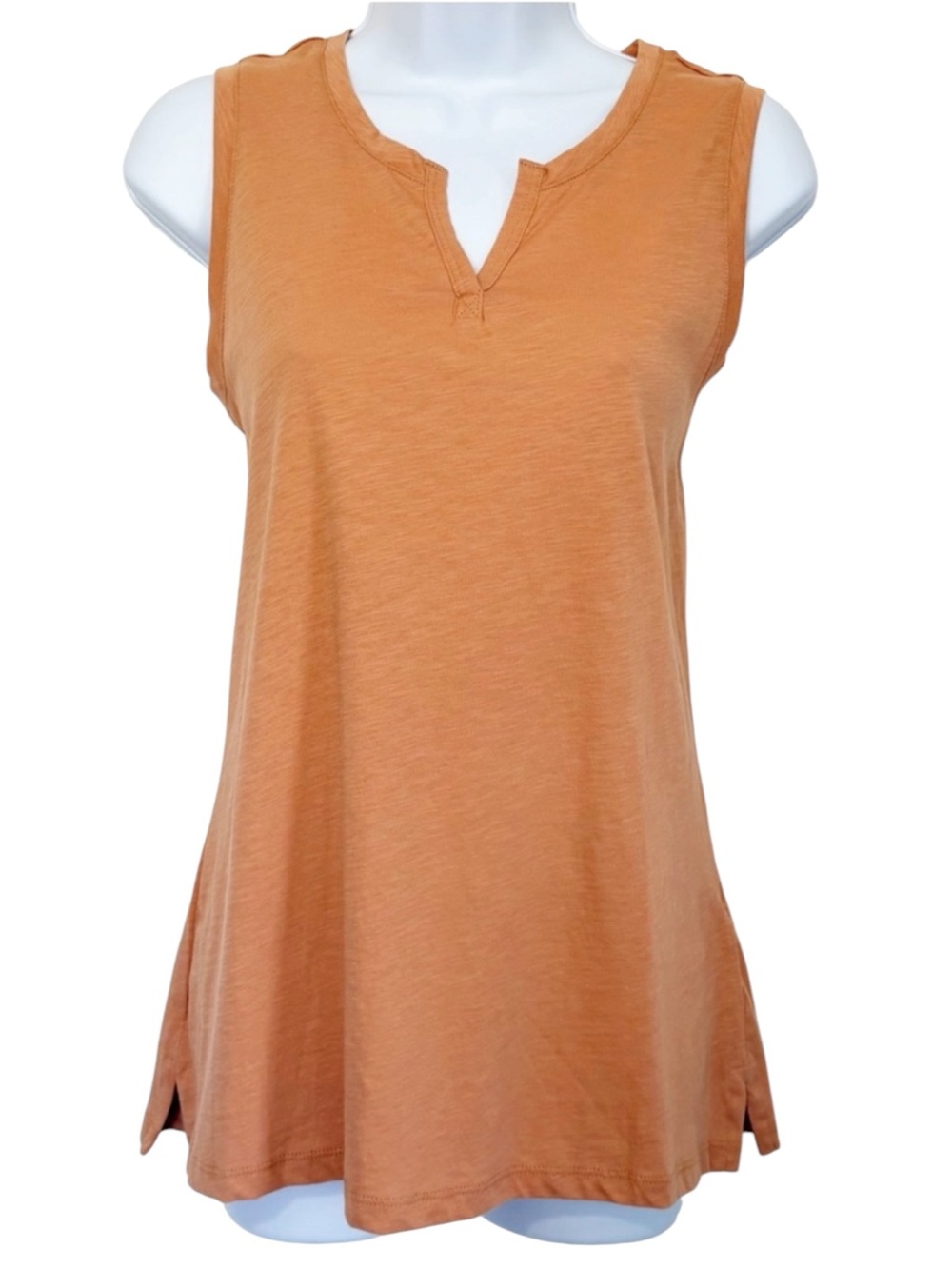 CHRISTIAN SIRIANO Pima Cotton Sleeveless Split Neck Tank Top Large Orange